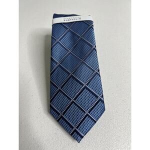 Perry Ellis Portfolio Blue and Gray Plaid Pattern Designer Tie NWT